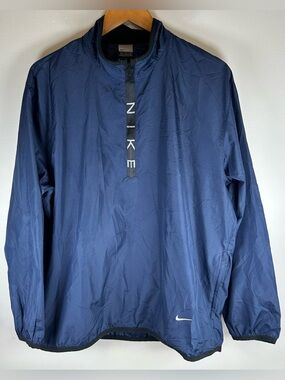 Vintage Nike Men’s Windbreaker Jacket Sz M Half-Zip Pullover Navy Blue Nylon EUC